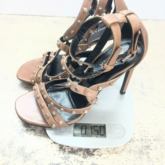 Saint Laurent Paris Jerry Studded Buckle Brown Leather Strappy Heels Womens 6 - Picture 12 of 12